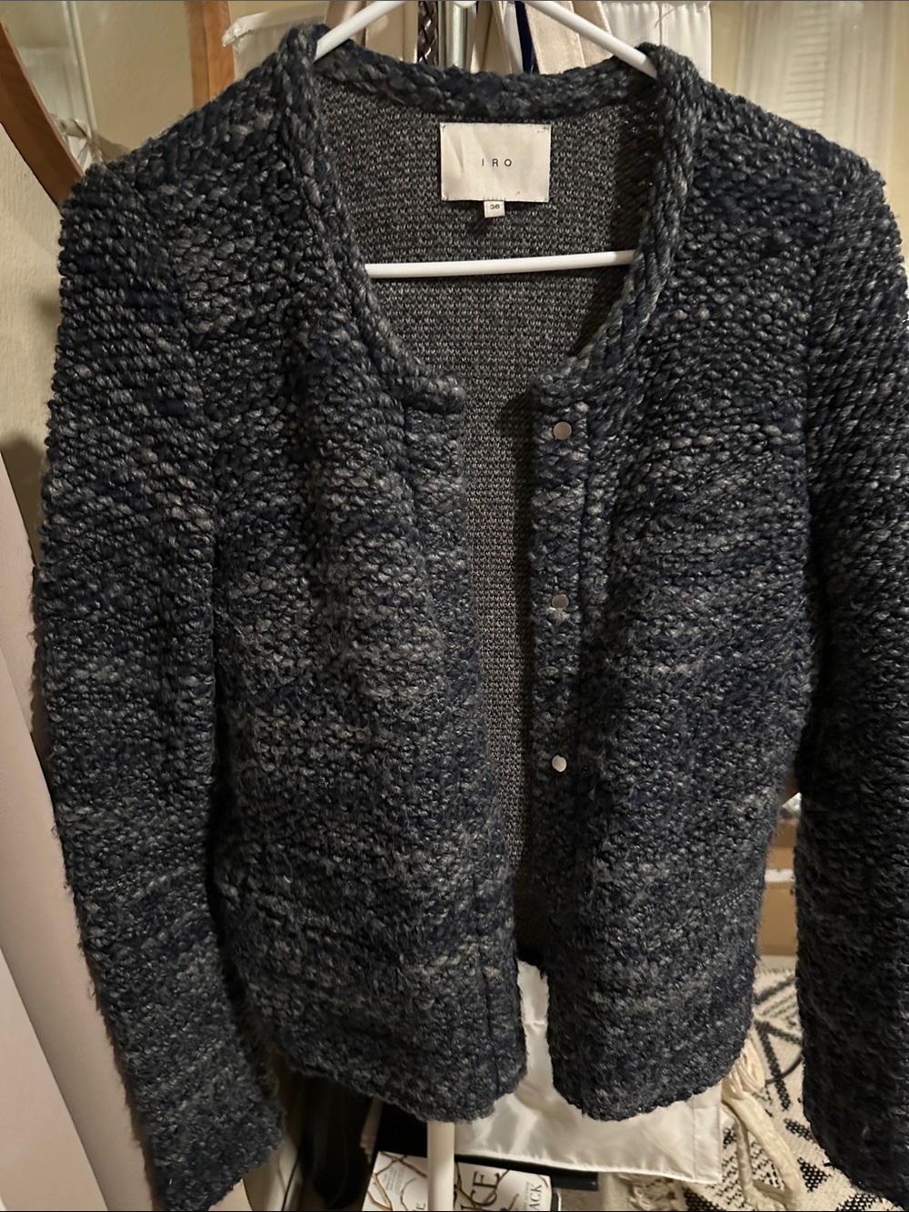 IRO Higher End Women's Textured Navy Bouclé Cardigan